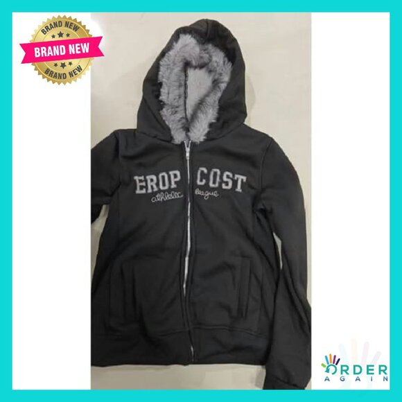 Y2K Zip Up Hoodie Fur Collar Crop Jacket Grunge Streetwear Vintage Polyester - Picture 4 of 8